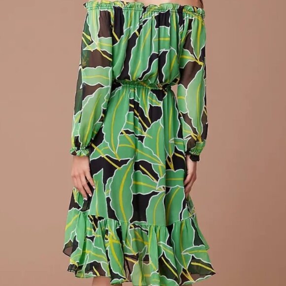 NWOT Diane Von Furstenberg DVF Camila Silk Green Chiffon Palm Midi Dress S $495 - Picture 7 of 8